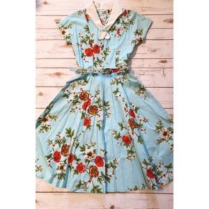 Unique Vintage Blue Floral 50s Dress